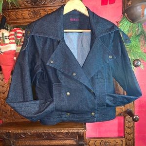Dark Denim Jean Double Breasted Jacket Brass Snaps